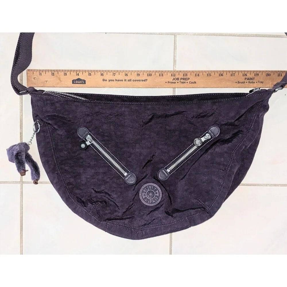Kipling Farrah Purple Nylon Large Shoulder Bag Crossbody Hobo Slouched Handbag